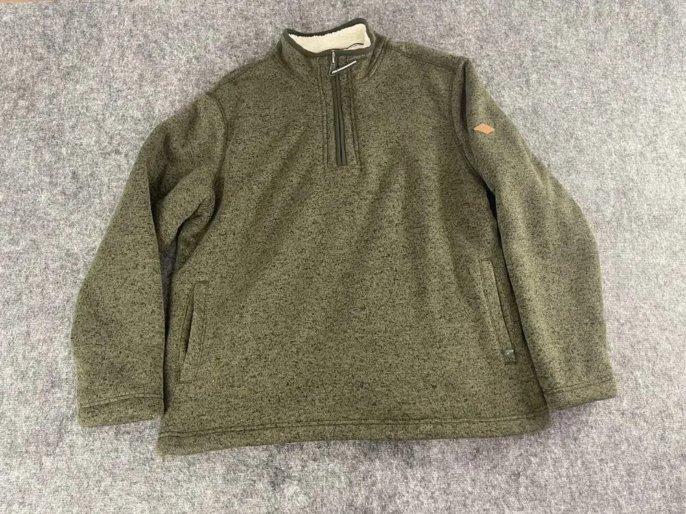 Orvis Sweater Mens Extra Large Green Sherpa Lined Jacket Quarter Zip N305